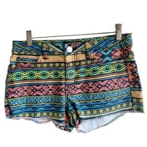 Forever 21 Multi-Colored Tribal Print Jean Shorts (Size: 26W)